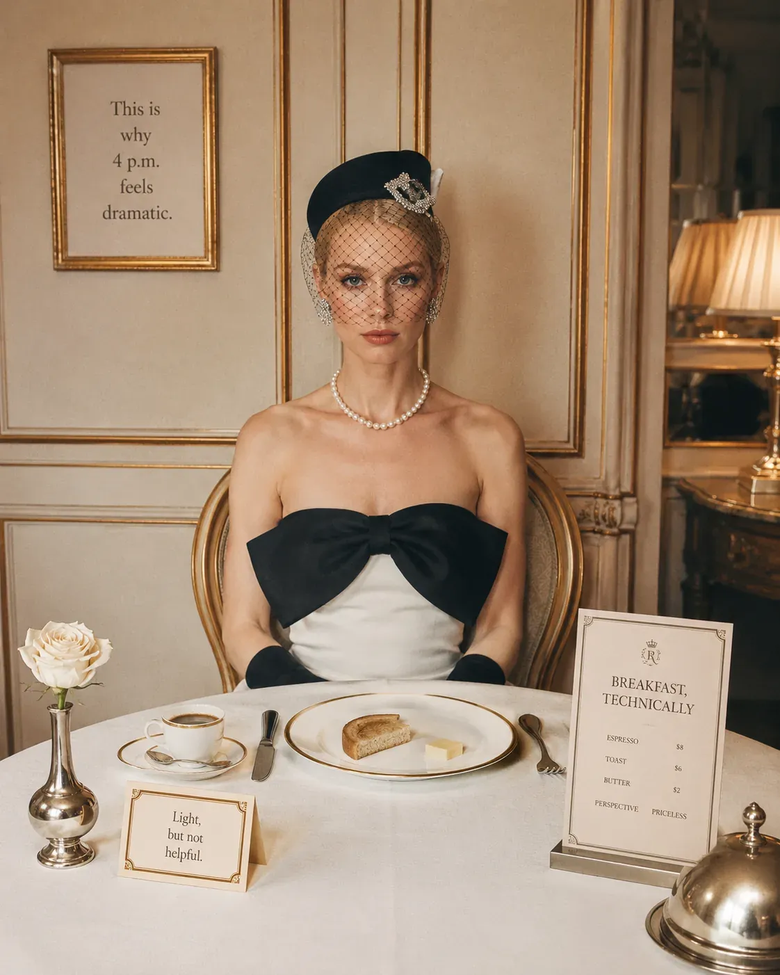Elegant hotel room editorial scene with a woman on the telephone beside notes about cravings, showing how afternoon hunger can point to low protein rather than lack of discipline | Becoming Elysian protein for women over 35