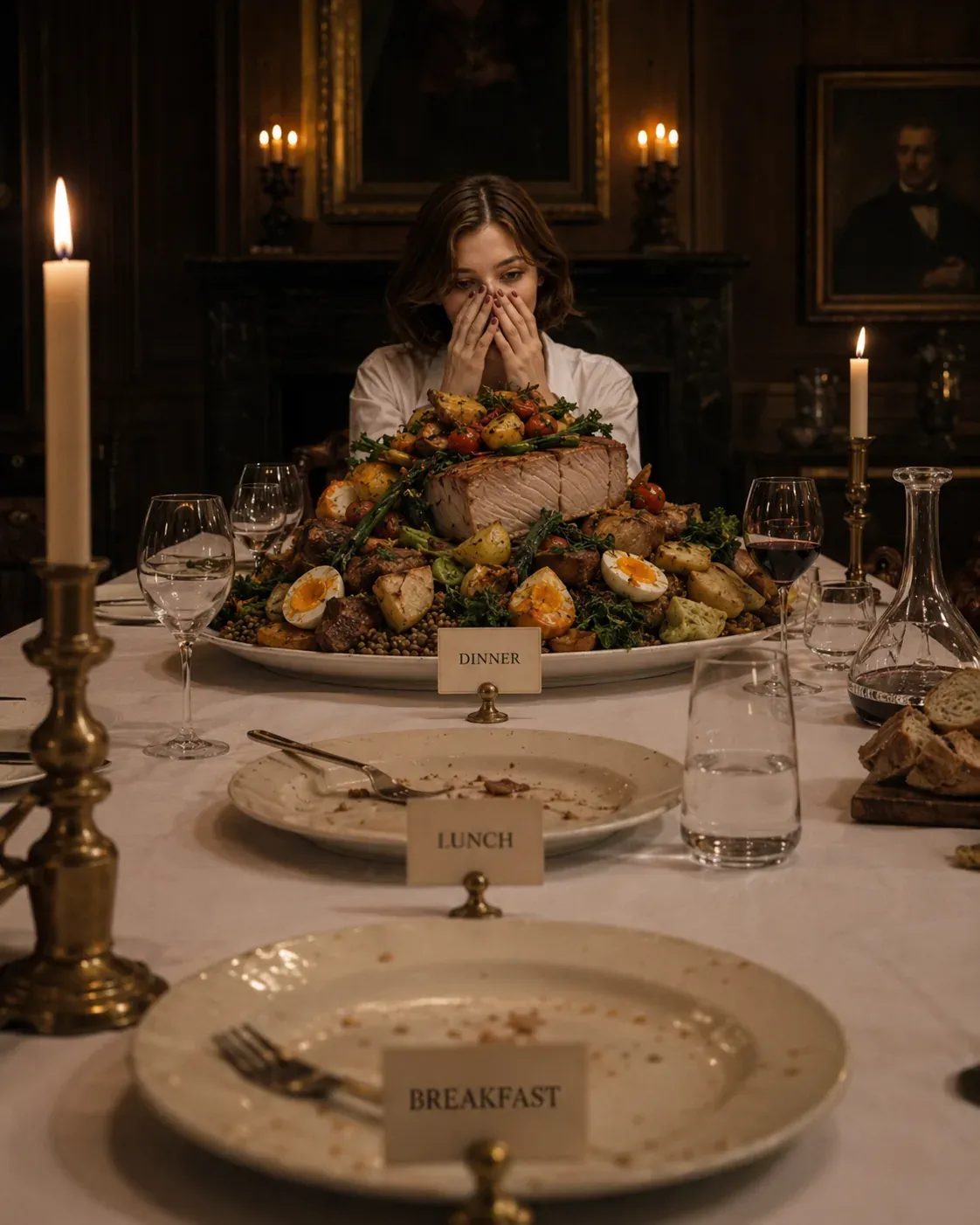 Elegant dinner table with protein-rich meal and place card reminding dinner should not rescue the entire day | Becoming Elysian